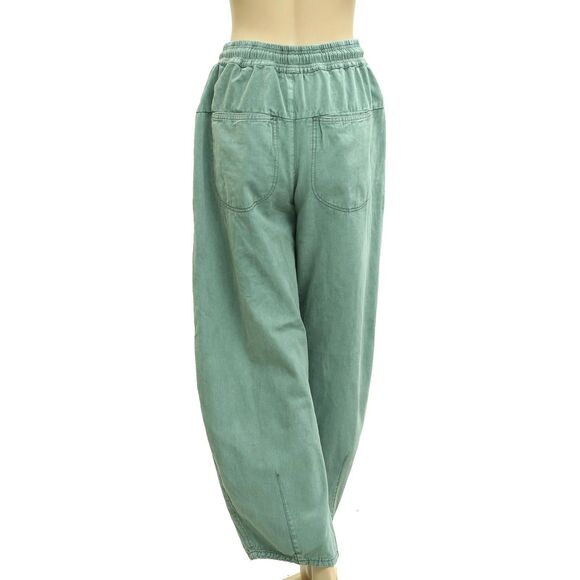 Free People Lex Barrel Pants Trousers Tapered Leg Cotton Pull On Olive L 282663 - Picture 7 of 9